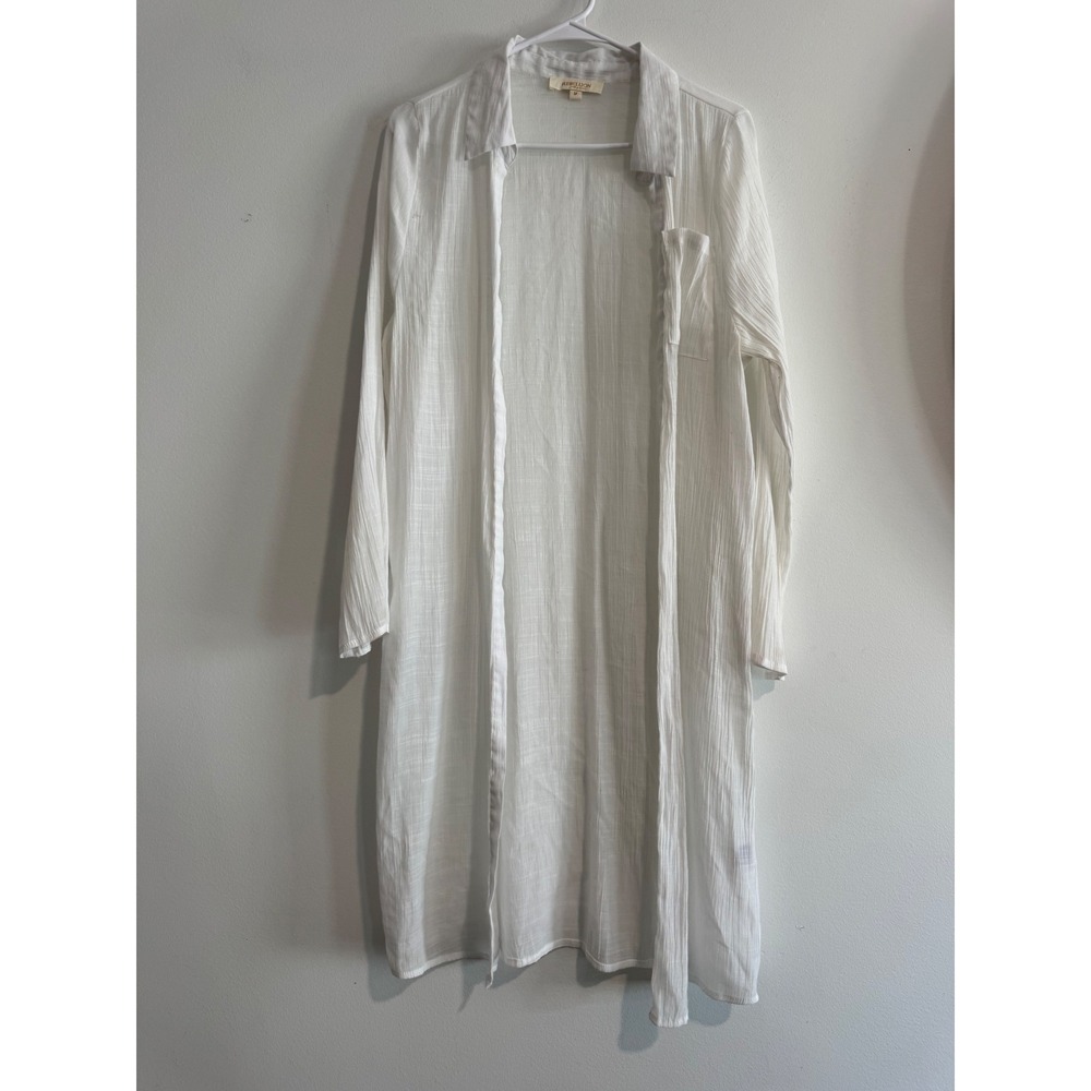 Rebellion Again Longline Duster Cardigan Womens M White Gauze Sheer swim cover
